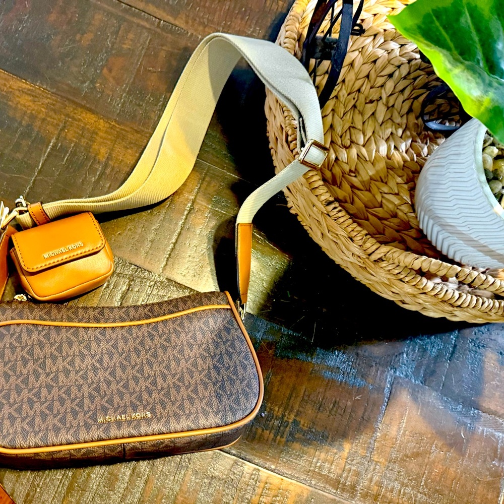 Michael Kors Brown Crossbody Bag with Tan Strap